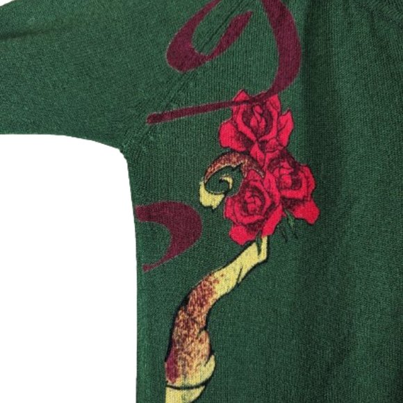 Gramm Green Long Cardigan Sweater Dress Ture love print Size L - Picture 8 of 12